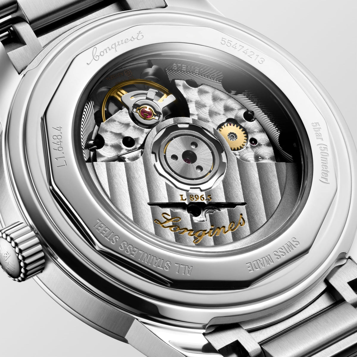Conquest Heritage Central Power Reserve 38.00 mm Light Blue opaline Stainless steel L16484926 L1.648.4.92.6 back view