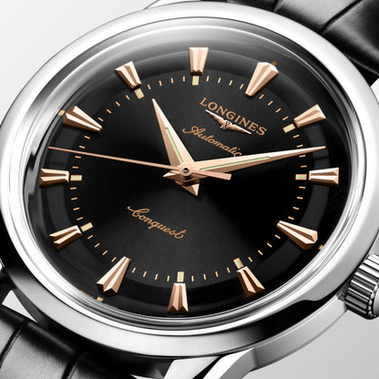 Conquest Heritage 38.00 mm Black lacquered polished Stainless steel L16494520 L1.649.4.52.0 detailed view