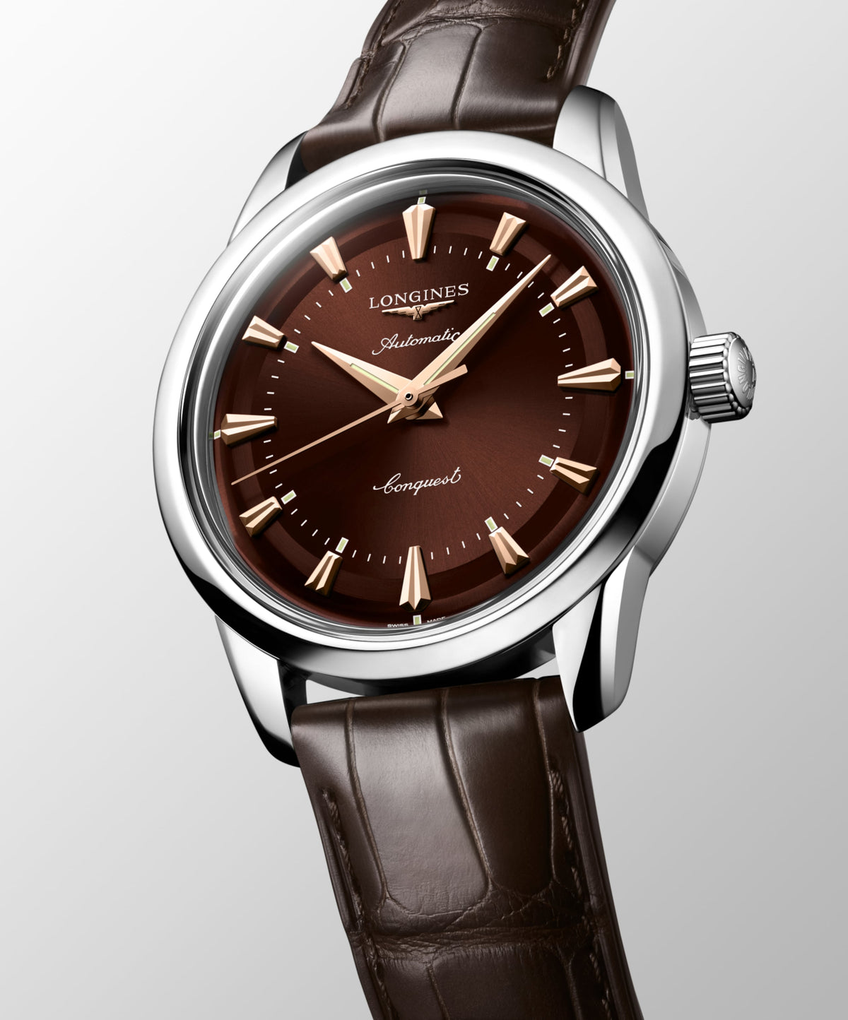 Conquest Heritage 38.00 mm Brown Stainless steel L16494622 L1.649.4.62.2 front and side view