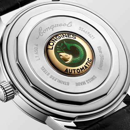 Conquest Heritage 40.00 mm Green lacquered polished Stainless steel L16504022 L1.650.4.02.2 back view
