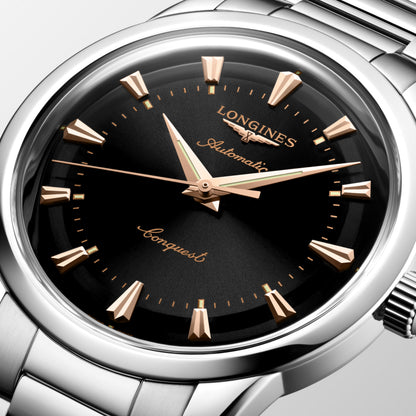 Conquest Heritage 40.00 mm Black lacquered polished Stainless steel L16504526 L1.650.4.52.6 detailed view
