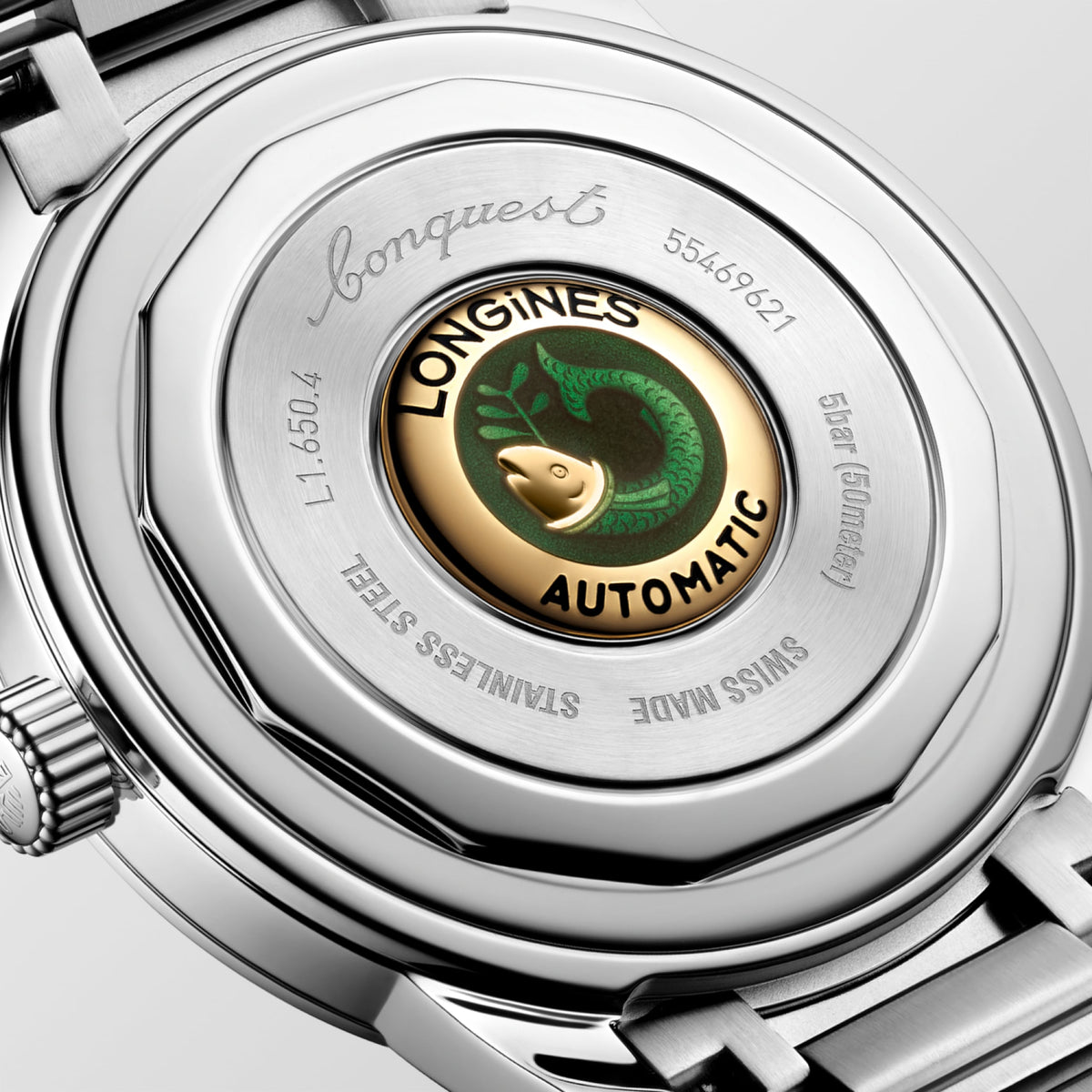 Conquest Heritage 40.00 mm Black lacquered polished Stainless steel L16504526 L1.650.4.52.6 back view