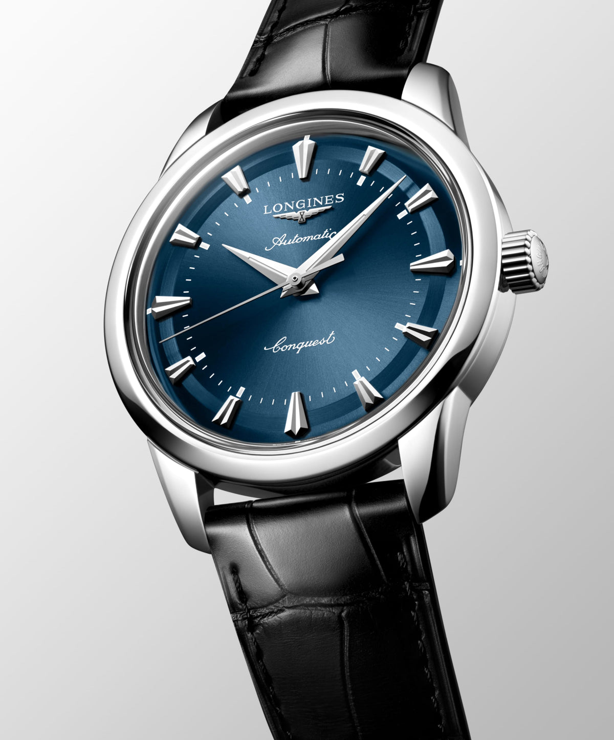 Conquest Heritage 40.00 mm Blue lacquered polished Stainless steel L16504922 L1.650.4.92.2 front and side view