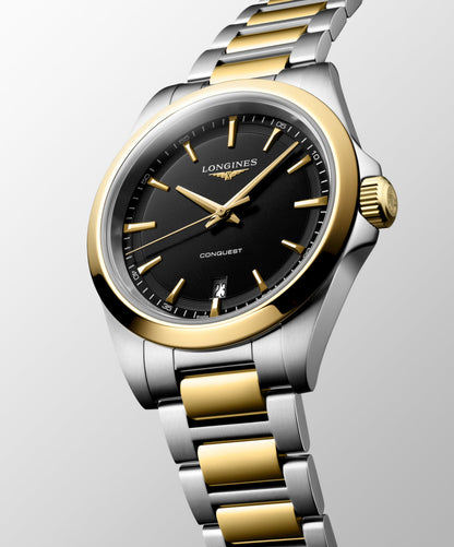 Conquest 38.00 mm Black sandblasted Stainless steel and yellow PVD coating L37503527 L3.750.3.52.7 back view