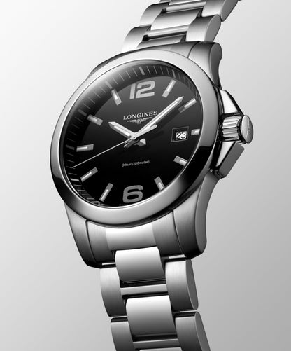 Conquest 41.00 mm Black lacquered polished Stainless steel L37594586 L3.759.4.58.6 back view