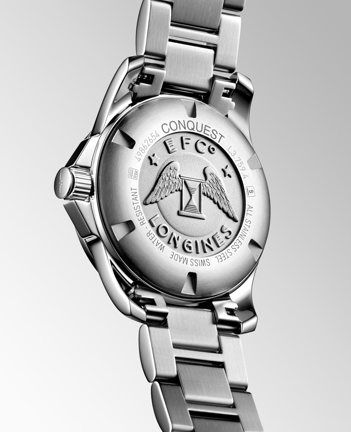 Conquest 41.00 mm Sunray silver Stainless steel L37594766 L3.759.4.76.6 side and front view