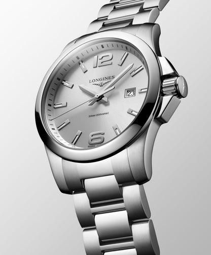 Conquest 43.00 mm Sunray silver Stainless steel L37604766 L3.760.4.76.6 side and front view