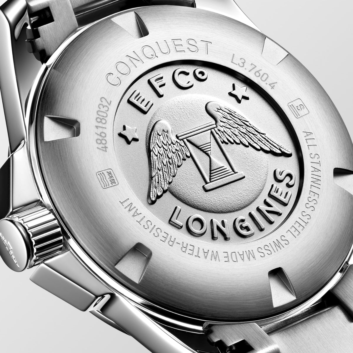 Conquest 43.00 mm Sunray silver Stainless steel L37604766 L3.760.4.76.6 back view