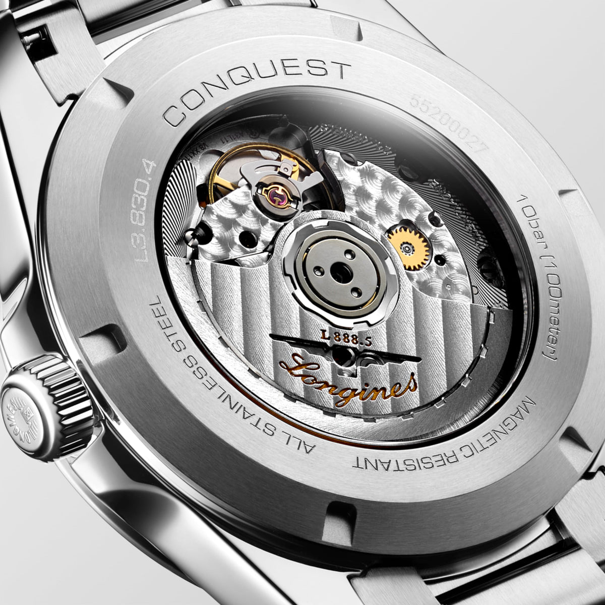 Conquest 41.00 mm Sunray blue Stainless steel L38304926 L3.830.4.92.6 side and front view