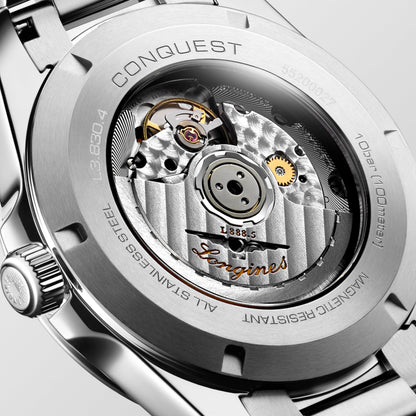 Conquest 41.00 mm Sunray blue Stainless steel L38304926 L3.830.4.92.6 side and front view