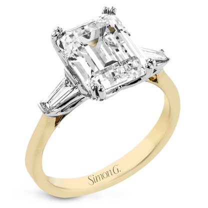 Emerald - cut Three - stone Engagement Ring in 18k Gold with Diamonds - Simon G. Jewelry