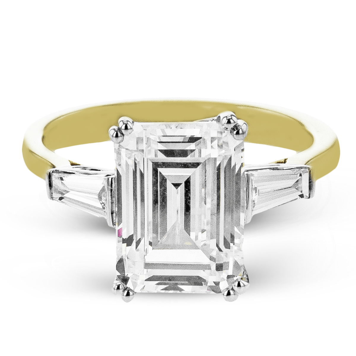 Emerald - cut Three - stone Engagement Ring in 18k Gold with Diamonds - Simon G. Jewelry