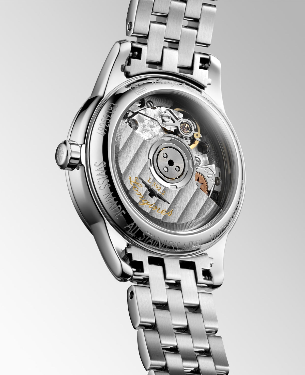 Flagship Classic 26.00 mm Black lacquered polished Stainless steel L42744576 L4.274.4.57.6 front and side view