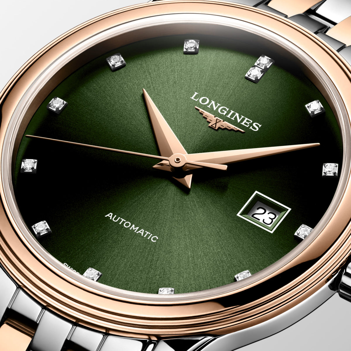 Flagship Classic 30.00 mm Sunray green Stainless steel and red PVD coating L43743077 L4.374.3.07.7 detailed view