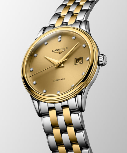 Flagship Classic 30.00 mm Gilt Stainless steel and yellow PVD coating L43743387 L4.374.3.38.7 front and side view