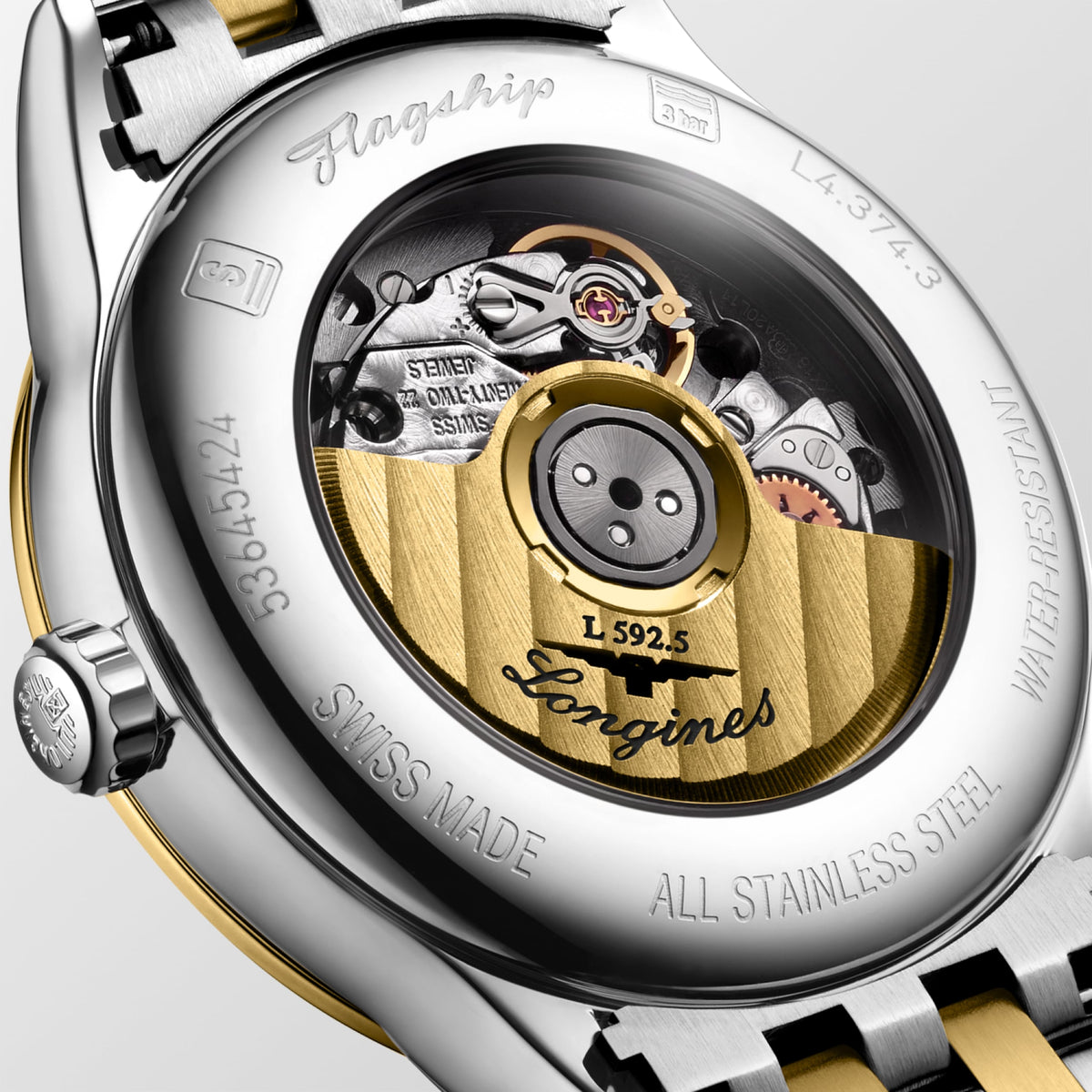 Flagship Classic 30.00 mm Gilt Stainless steel and yellow PVD coating L43743387 L4.374.3.38.7 back view
