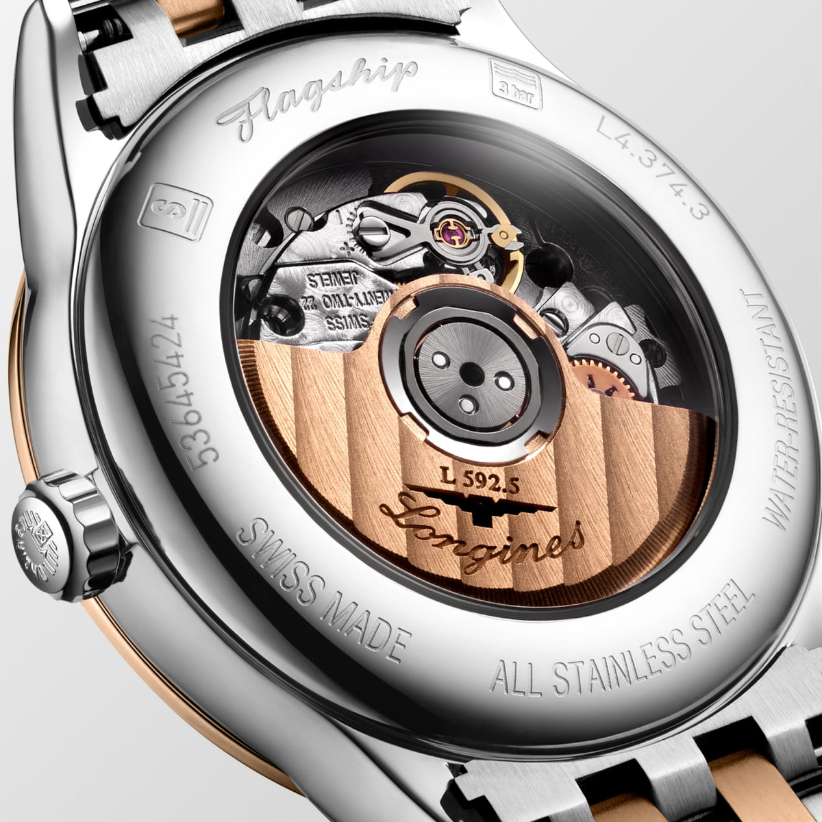 Flagship Classic 30.00 mm Anthracite Stainless steel and red PVD coating L43743787 L4.374.3.78.7 front and side view