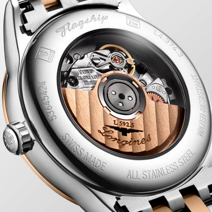 Flagship Classic 30.00 mm Anthracite Stainless steel and red PVD coating L43743787 L4.374.3.78.7 front and side view