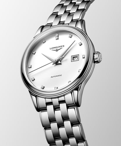Flagship Classic 30.00 mm White matt Stainless steel L43744176 L4.374.4.17.6 front and side view