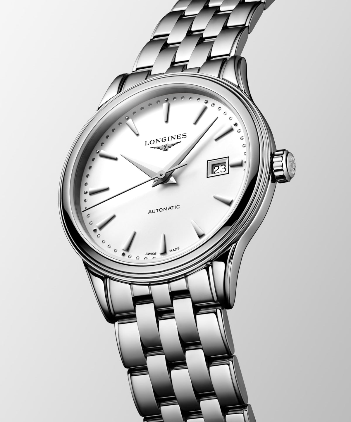 Flagship Classic 30.00 mm White matt Stainless steel L43744186 L4.374.4.18.6 front and side view