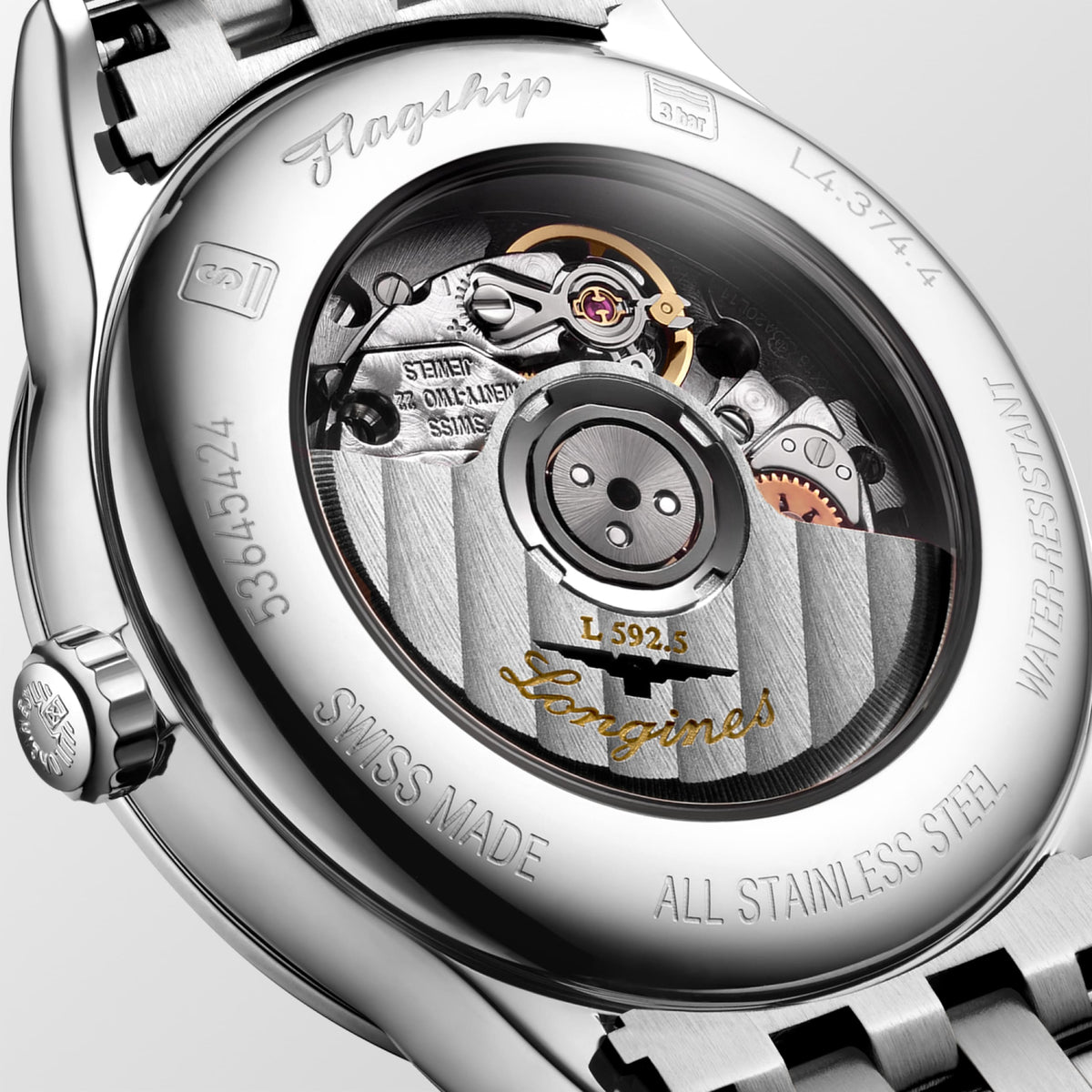 Flagship Classic 30.00 mm Sunray black Stainless steel L43744596 L4.374.4.59.6 back view
