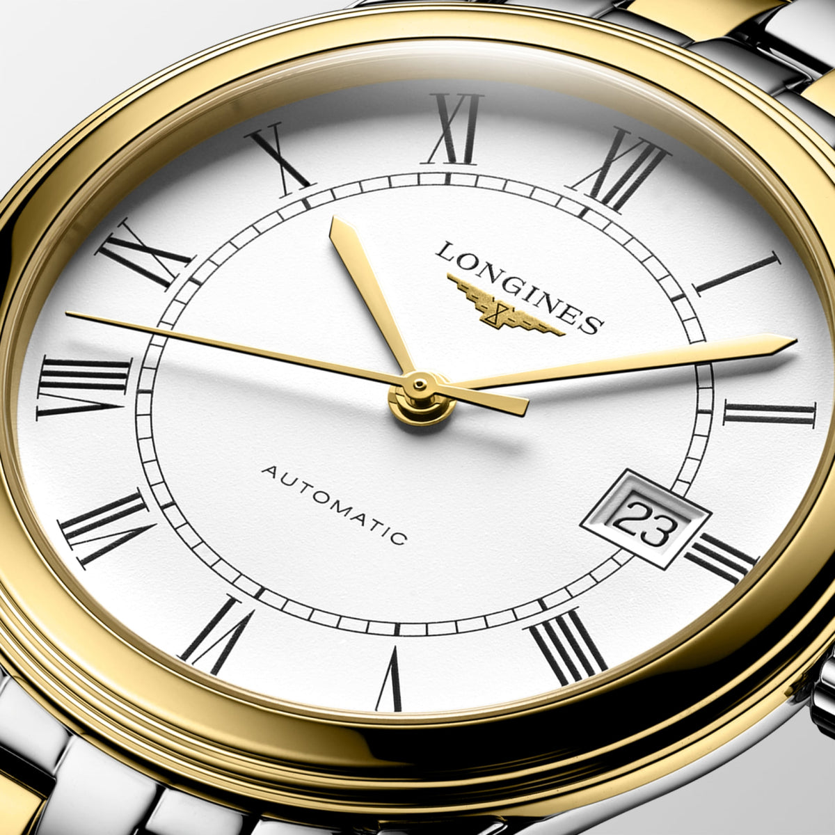 Flagship Classic 38.50 mm White matt Stainless steel and yellow PVD coating L49743217 L4.974.3.21.7 detailed view
