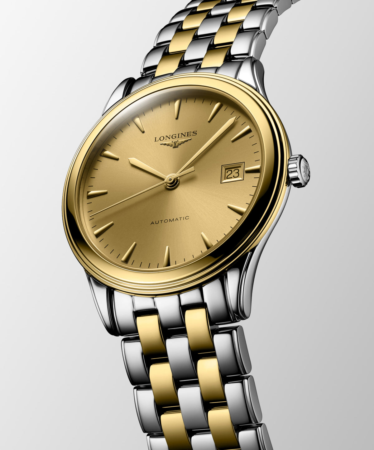 Flagship Classic 38.50 mm Gilt Stainless steel and yellow PVD coating L49743327 L4.974.3.32.7 front and side view