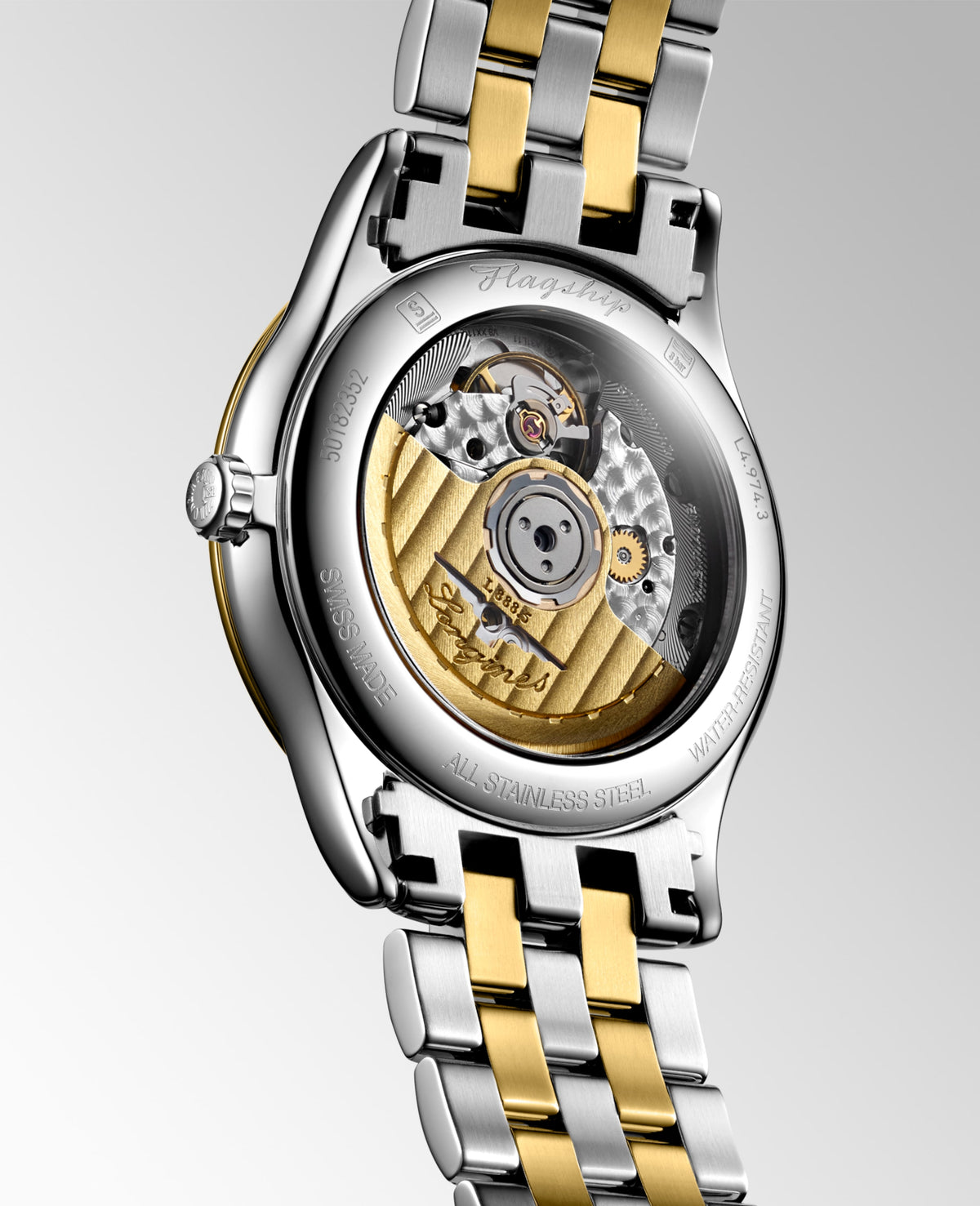 Flagship Classic 38.50 mm Gilt Stainless steel and yellow PVD coating L49743377 L4.974.3.37.7 front and side view