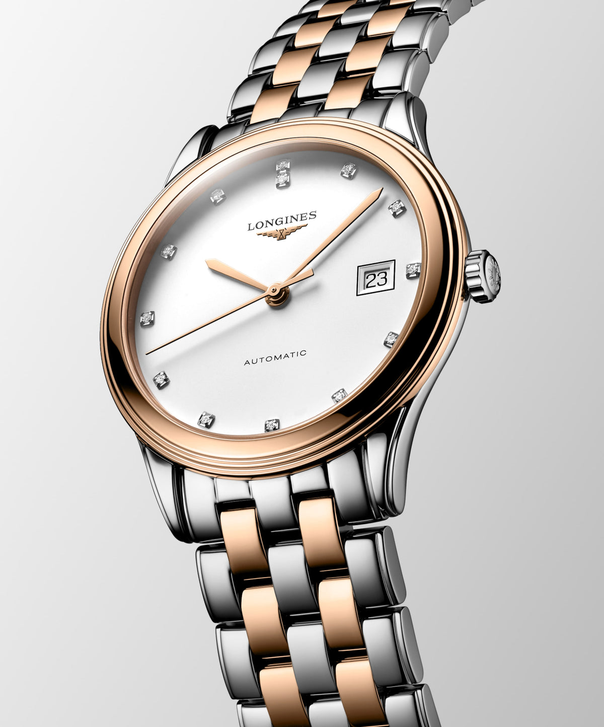 Flagship Classic 38.50 mm White matt Stainless steel and red PVD coating L49743997 L4.974.3.99.7 front and side view