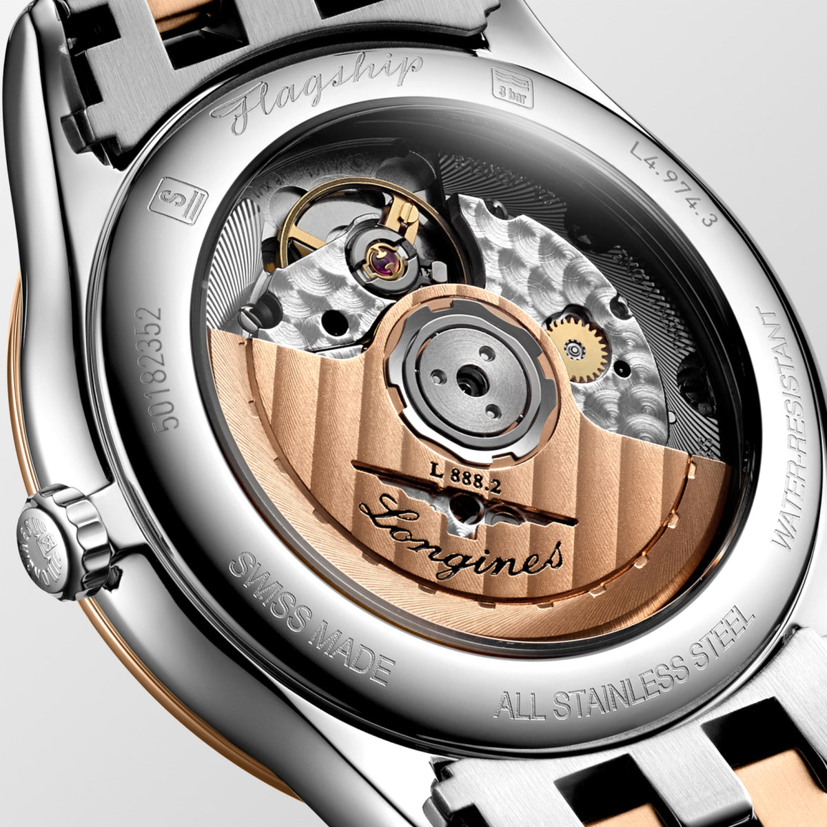 Flagship Classic 38.50 mm White matt Stainless steel and red PVD coating L49743997 L4.974.3.99.7 back view