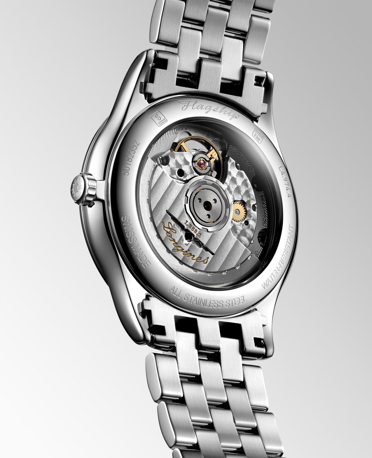 Flagship Classic 38.50 mm White matt Stainless steel L49744126 L4.974.4.12.6 front and side view