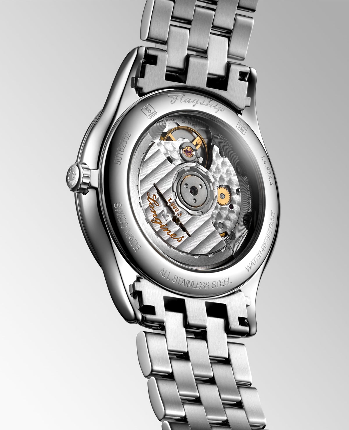 Flagship Classic 38.50 mm Black lacquered polished Stainless steel L49744576 L4.974.4.57.6 front and side view