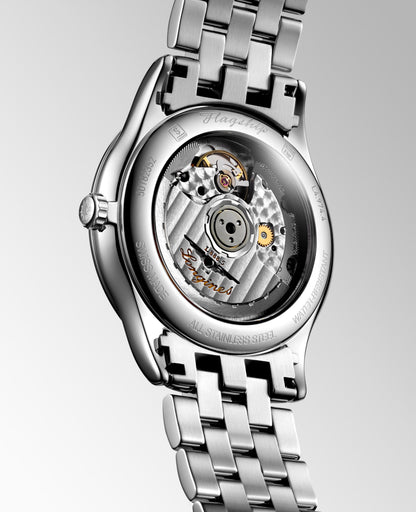 Flagship Classic 38.50 mm Sunray silver Stainless steel L49744726 L4.974.4.72.6 front and side view