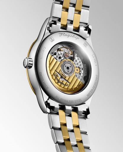 Flagship Classic 40.00 mm White matt Stainless steel and yellow PVD coating L49843177 L4.984.3.17.7 front and side view