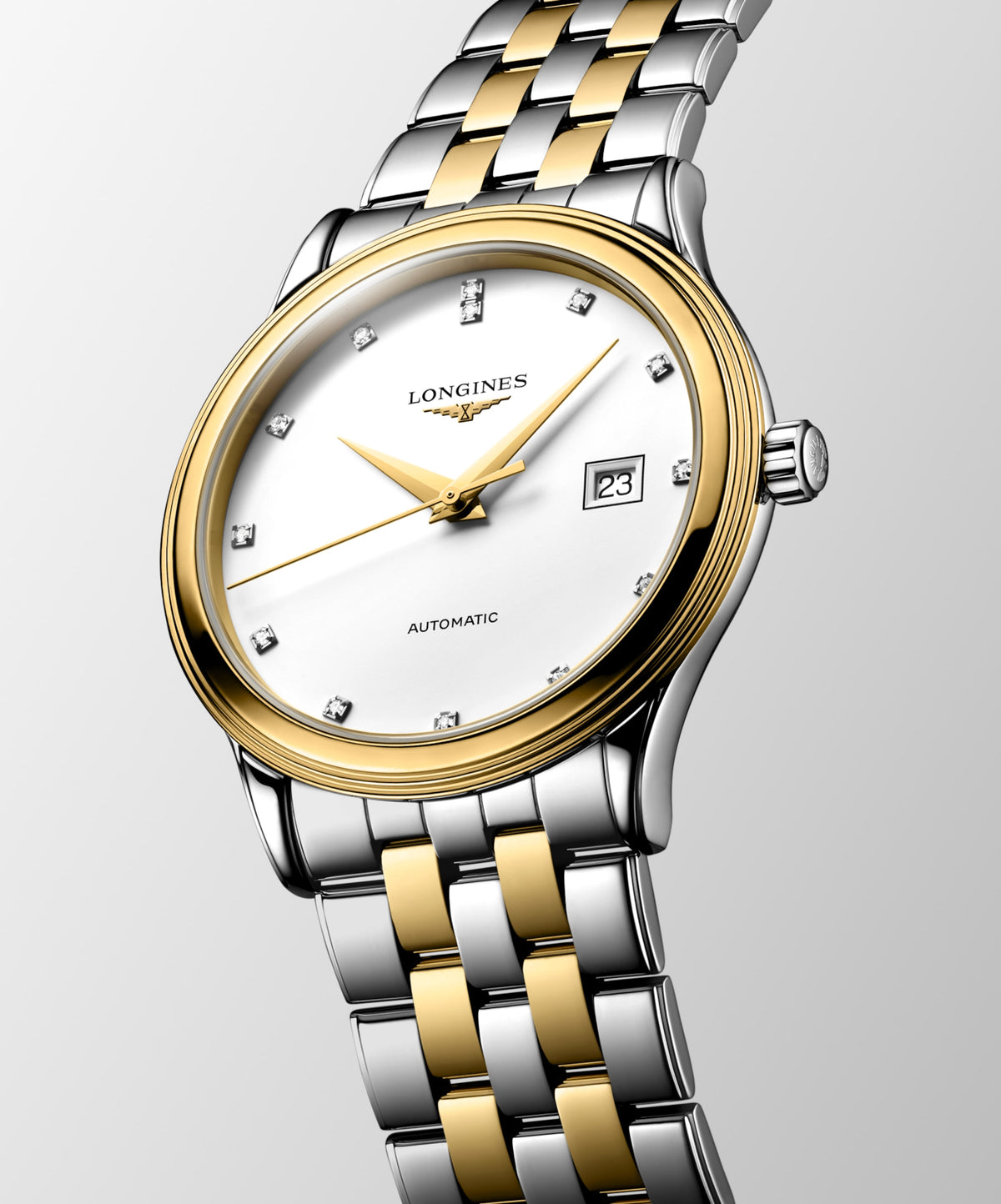 Flagship Classic 40.00 mm White matt Stainless steel and yellow PVD coating L49843177 L4.984.3.17.7 back view