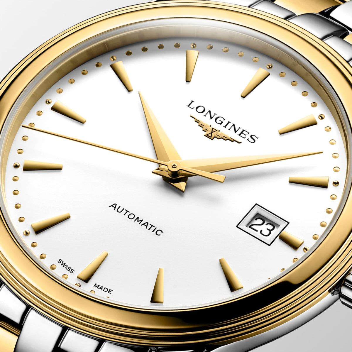 Flagship Classic 40.00 mm White matt Stainless steel and yellow PVD coating L49843207 L4.984.3.20.7 detailed view