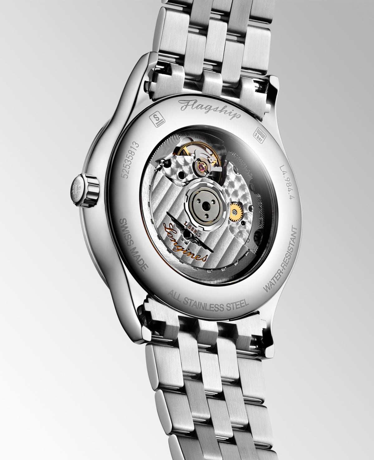 Flagship Classic 40.00 mm White matt Stainless steel L49844186 L4.984.4.18.6 front and side view