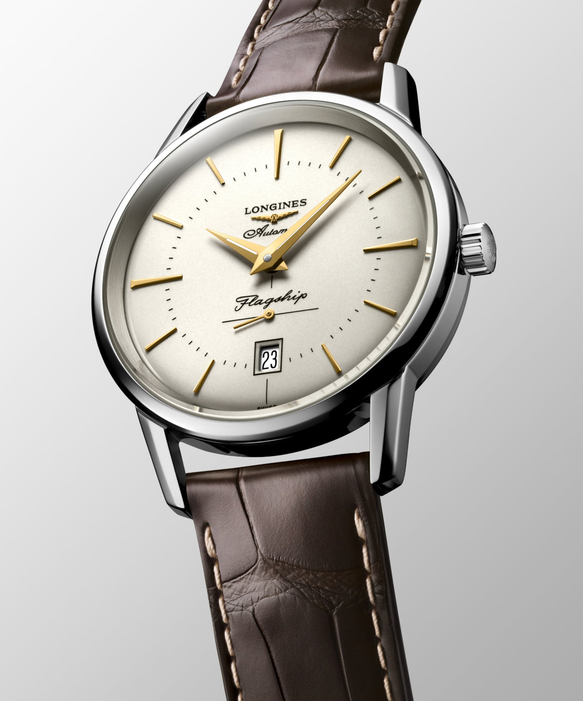 Flagship Heritage 38.50 mm Opaline Ivory Stainless steel L47954782 L4.795.4.78.2 front and side view