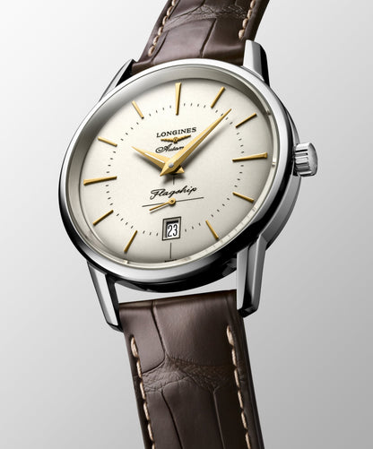 Flagship Heritage 38.50 mm Opaline Ivory Stainless steel L47954782 L4.795.4.78.2 front and side view