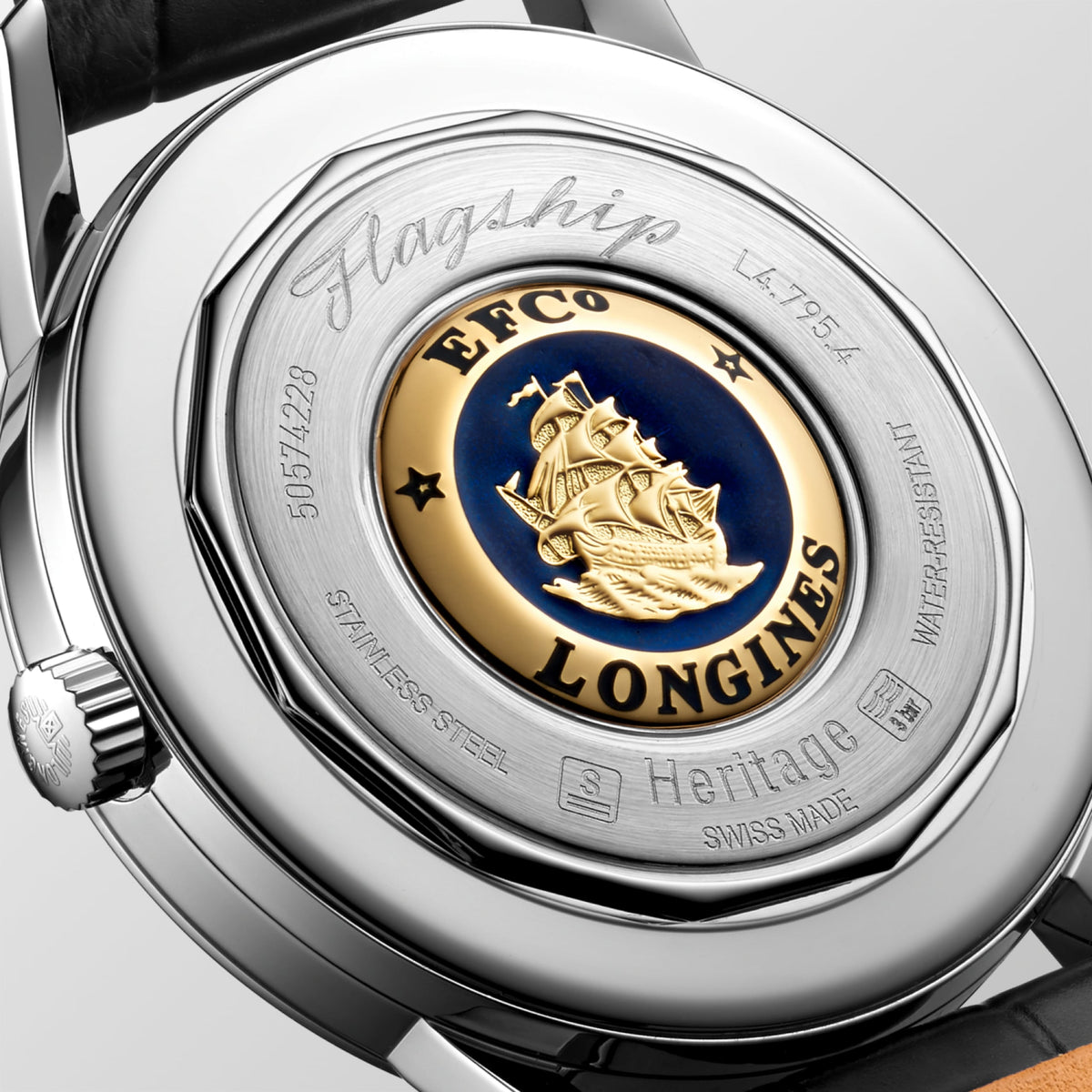 Flagship Heritage 38.50 mm Opaline Ivory Stainless steel L47954782 L4.795.4.78.2 back view
