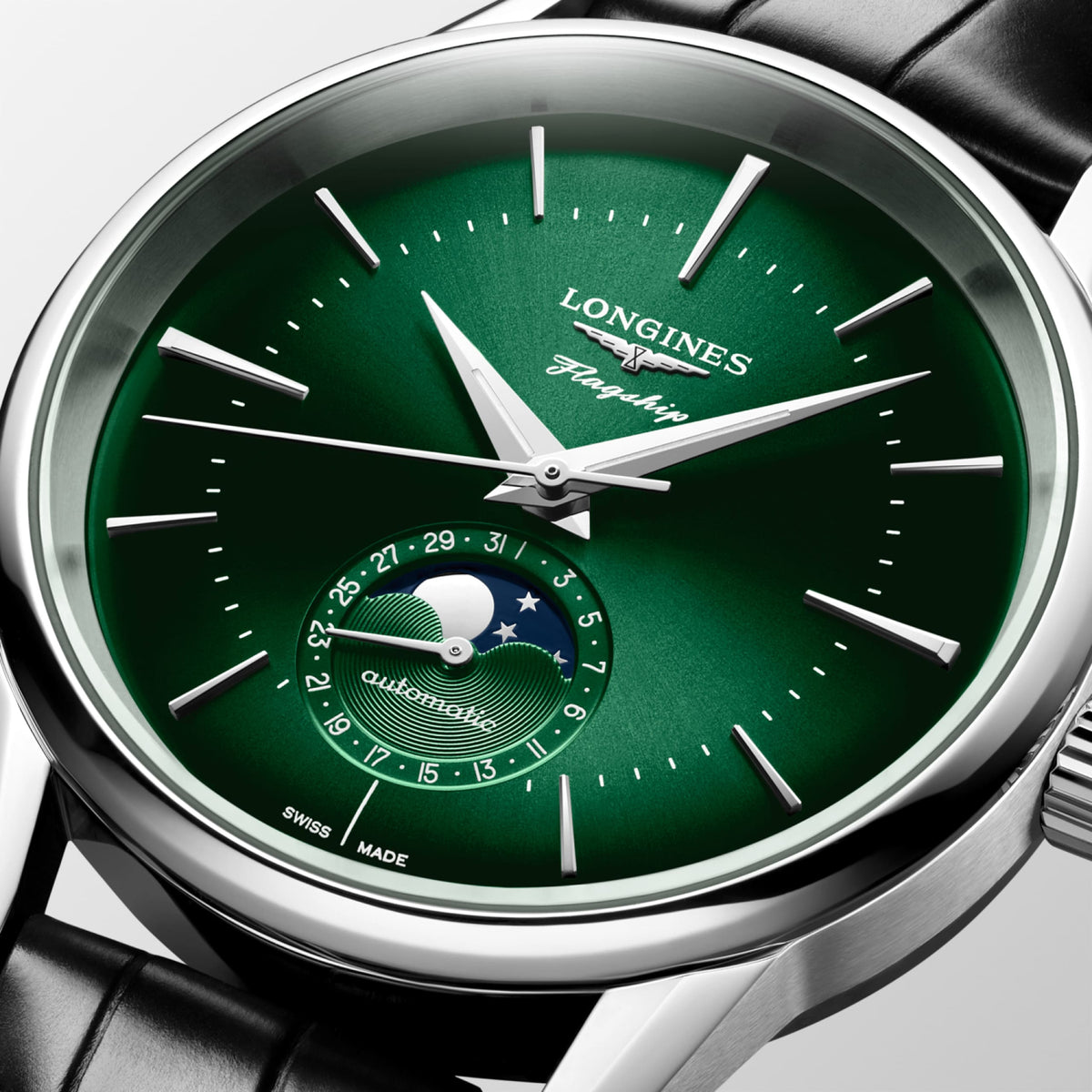 Flagship Heritage Moonphase 38.50 mm Sunray green Stainless steel L48154022 L4.815.4.02.2 detailed view