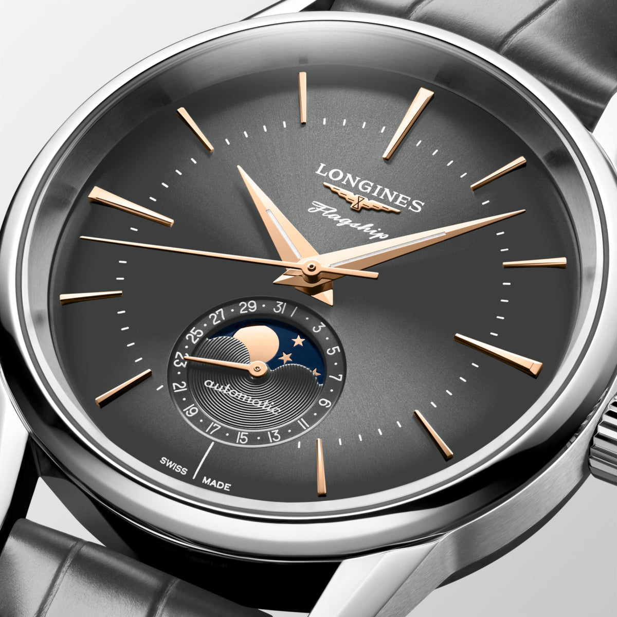 Flagship Heritage Moonphase 38.50 mm Sunray anthracite Stainless steel L48154522 L4.815.4.52.2 detailed view
