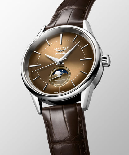 Flagship Heritage Moonphase 38.50 mm Sunray beige Stainless steel L48154622 L4.815.4.62.2 front and side view