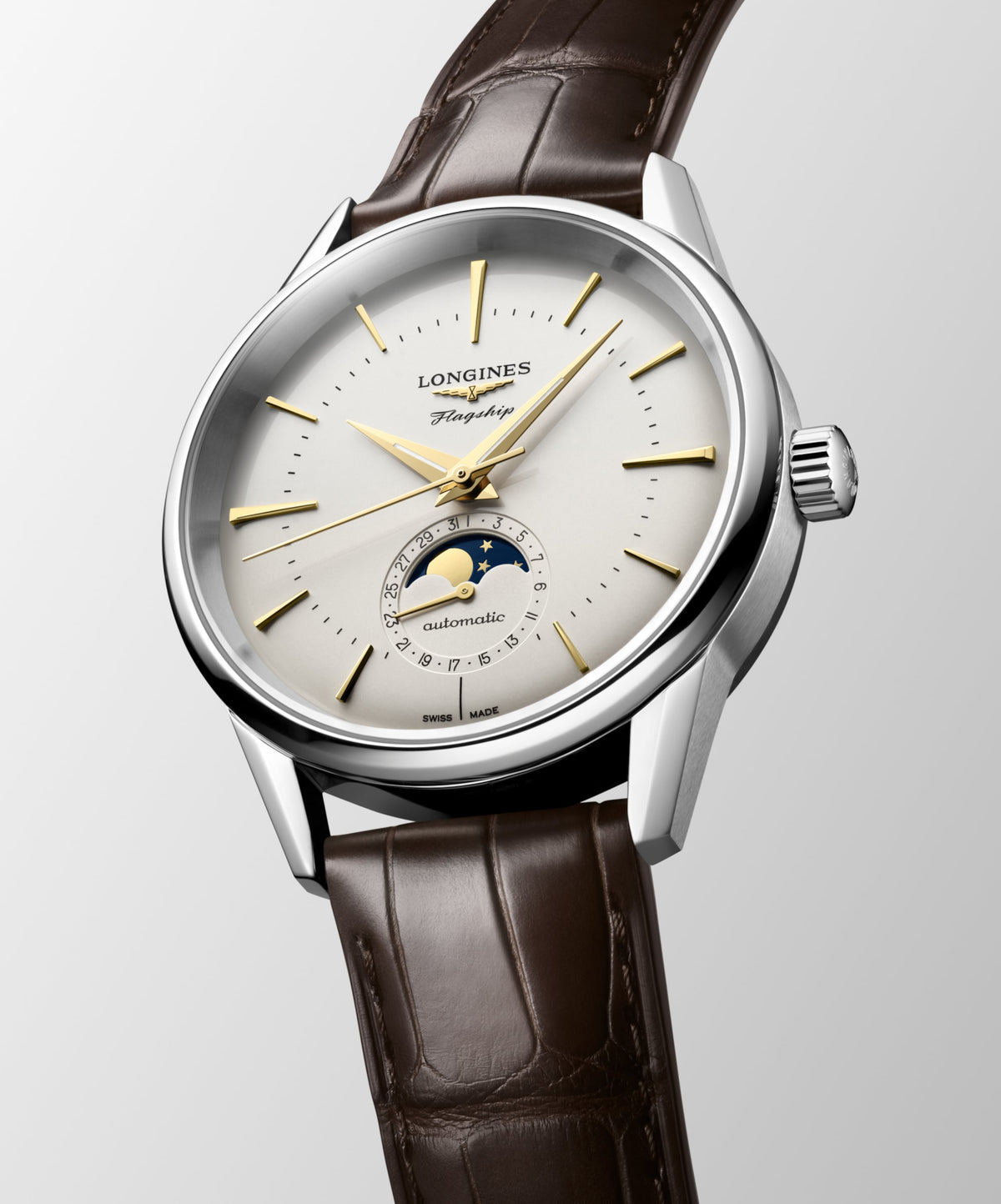 Flagship Heritage Moonphase 38.50 mm Opaline Ivory Stainless steel L48154782 L4.815.4.78.2 front and side view