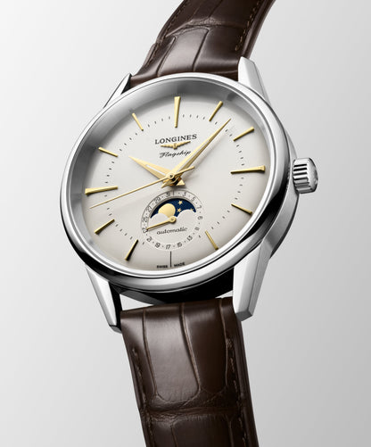 Flagship Heritage Moonphase 38.50 mm Opaline Ivory Stainless steel L48154782 L4.815.4.78.2 front and side view