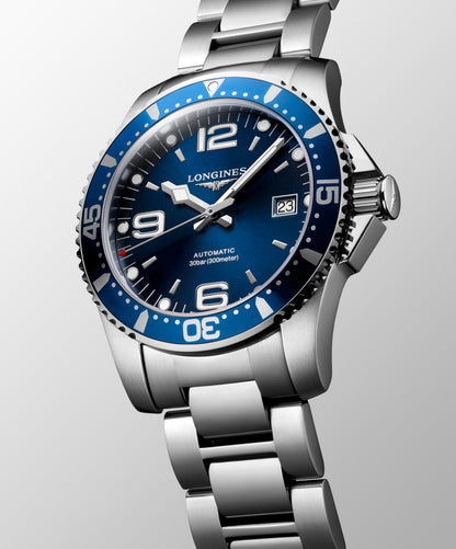 Hydroconquest 41.00 mm Sunray blue Stainless steel L37424966 L3.742.4.96.6 side and front view
