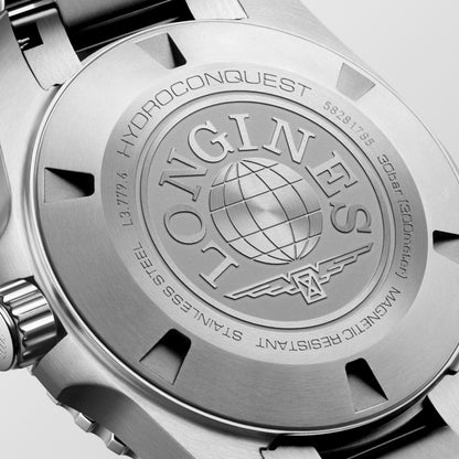 Hydroconquest 39.00 mm Black lacquered polished Stainless steel and ceramic bezel L37794566 L3.779.4.56.6 back view