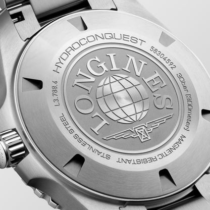 Hydroconquest 42.00 mm Green lacquered polished Stainless steel and ceramic bezel L37884066 L3.788.4.06.6 side and front view