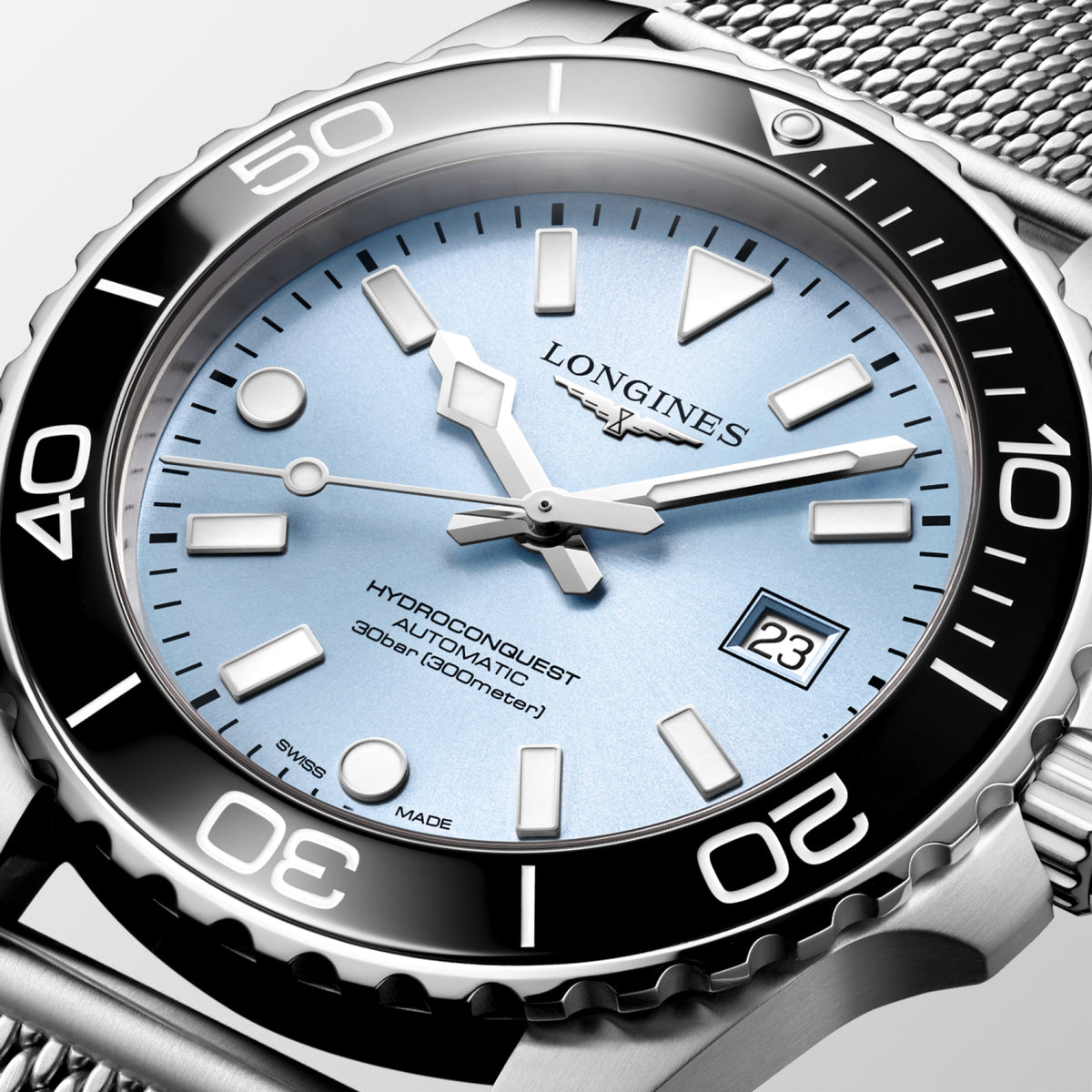 Hydroconquest 42.00 mm Frosted Blue sunray Stainless steel and ceramic bezel L37884996 L3.788.4.99.6 detailed view
