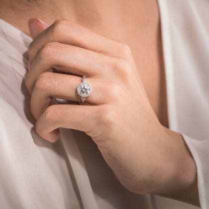 Floral Pavé Halo Diamond Engagement Ring